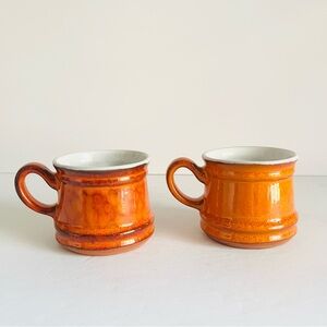 Vintage Stoneware Mugs Set of 2 1970s Canadian Pottery Orange